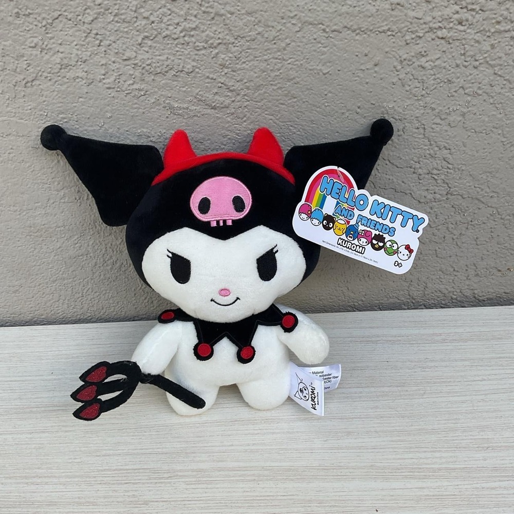 Sanrio Kuromi Halloween Devil Plush Red Horns Trident Black White Red 9.5in NWT